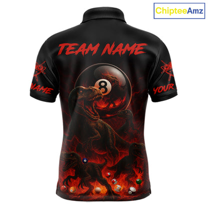 Fire Flame Dinosaur & Pool 8 Ball Men Billiard Team Shirt Custom Billiard Polo & 1/4-Zip Attire NYN2498
