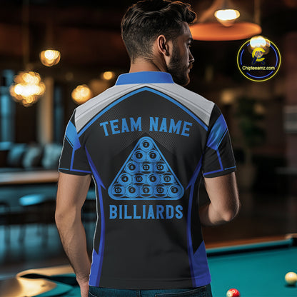 Funny Bass Hold Pool 8 Ball Men's Billiard Team Shirt Custom Billiard Polo & 1/4-Zip Attire|Blue NYN2500