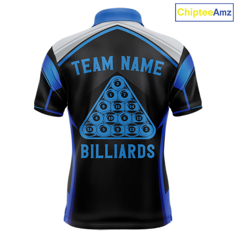 Funny Bass Hold Pool 8 Ball Men's Billiard Team Shirt Custom Billiard Polo & 1/4-Zip Attire|Blue NYN2500