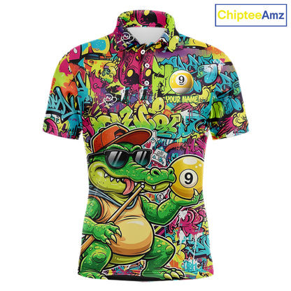 Graffiti Funny Crocodile Pool 8 Ball Men Billiard Team Shirt Custom Billiard Balls Attire NYN2501