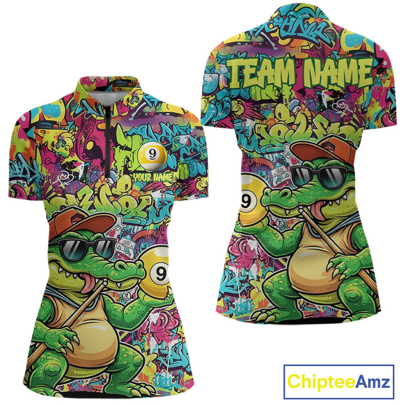 Graffiti Funny Crocodile Pool 8 Ball Women Billiard Team Shirt Custom Billiard Balls Attire NYN2501