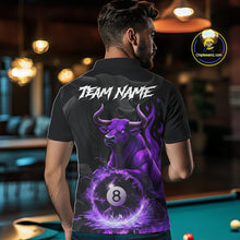 Load image into Gallery viewer, Black &amp; Purple Flames Pool 8 Ball Men's Billiard Team Shirt Custom Funny Bull Billiard Attire NYN2502