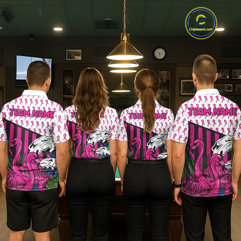 Custom Breast Cancer Awareness Pool Ball Men's Billiard Shirt Funny Flamingo Billiard Attire NYN2504