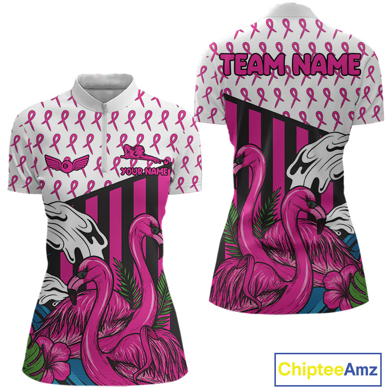Custom Breast Cancer Awareness Pool Ball Women's Billiard Shirt Funny Flamingo Billiard Attire NYN2504