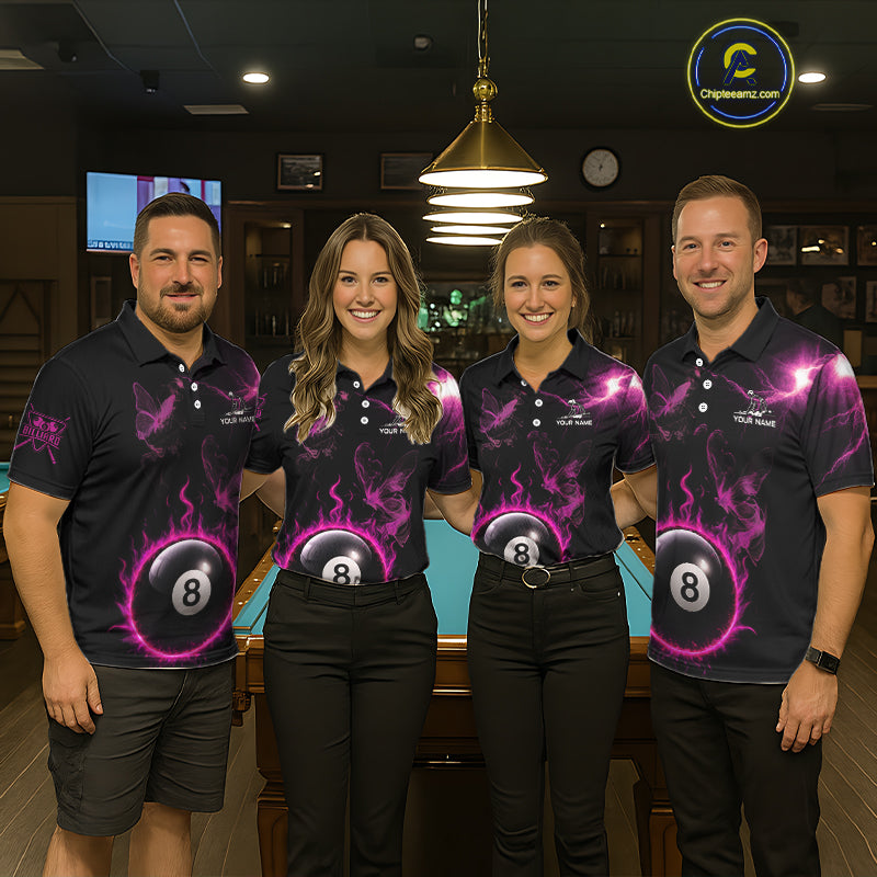 Pink Smokes Butterfly Pool 8 Ball Men's Billiard Team Shirt Custom Billiard Polo & 1/4-Zip Attire NYN2505