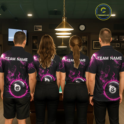 Pink Smokes Butterfly Pool 8 Ball Men's Billiard Team Shirt Custom Billiard Polo & 1/4-Zip Attire NYN2505