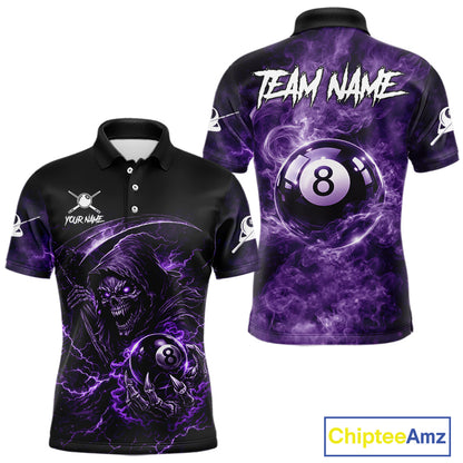 Thunder Purple Smokes Grim Reaper Ball 8 Billiards Pool Shirt For Men Personalized Billiard Team Names NYN2695