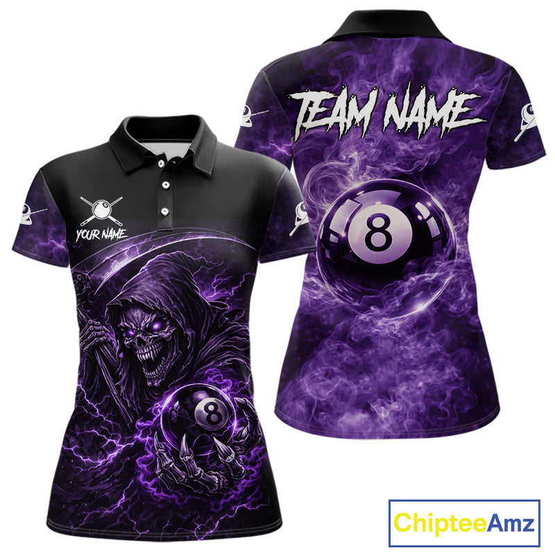 Thunder Purple Smokes Grim Reaper Ball 8 Billiards Pool Shirt For Women Personalized Billiard Team Names NYN2695