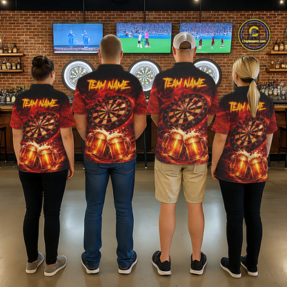 Red|Funny Bull & Beer Thunder Lightning Dart Polo Shirts For Men Custom Name For Darters NYN2698