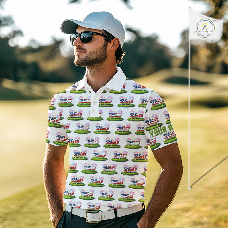 American Flag Grass Mens Golf Polo Shirt Patriotic USA Golf Shirts, Golf Gift NYN2853