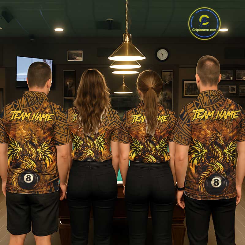 Black And Yellow Tribal Pattern Billiard Phoenix Jersey For Men Billiard 8 Ball Pool Team Shirts NYN2861