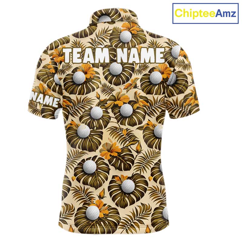 Personalized Tropical Yellow Monstera And Golfs Pattern Custom Golf Polo Shirt For Men Golf Team Clothes NYN2865