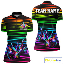 Load image into Gallery viewer, Colorful Splatter Paint Bowling Shirt For Women Custom Rainbow Strike Lightning Team Bowling Attire NYN3229