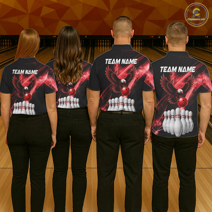 Red Smoking Bowling Polo & 1/4-Zip Shirt For Women Custom Funny Eagle Team Bowling Jersey NYN3239