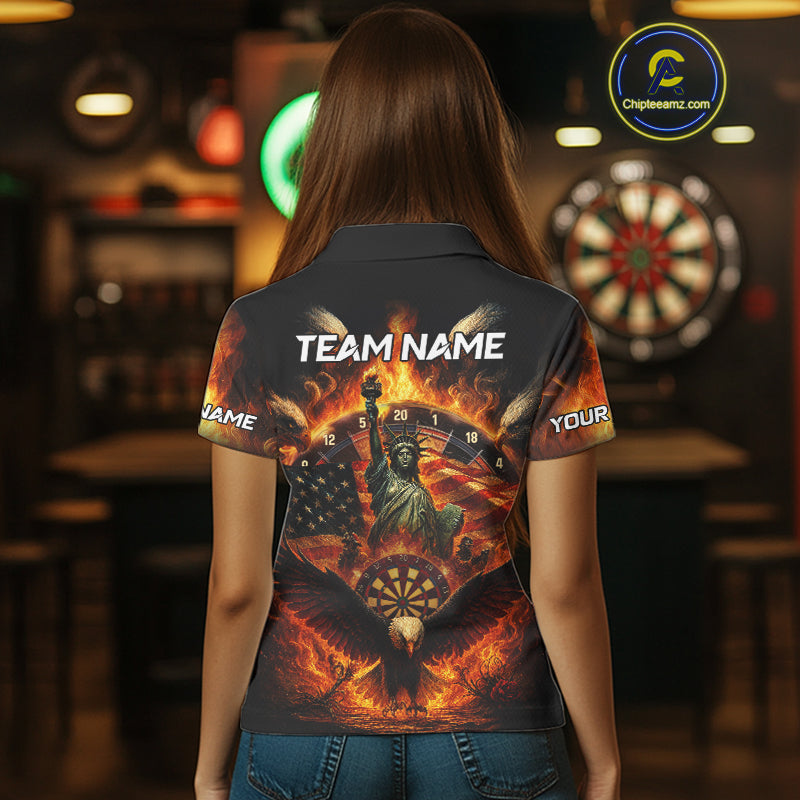 Custom Women's Darts Polo Jersey US Flag Flaming Eagle Dartboard For Darts Team NYN0770