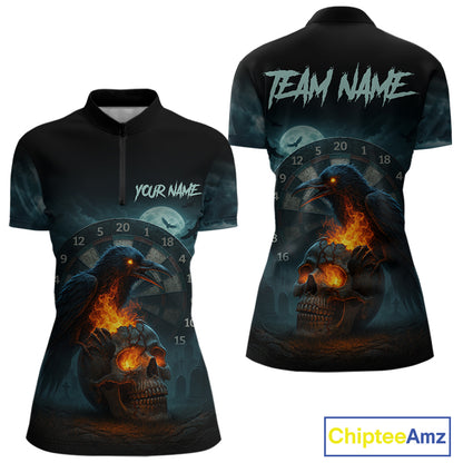 Personalized Blue Raven & Skull Grunge Dart Jerseys, Dart Team Shirts For Women Custom NYN1096