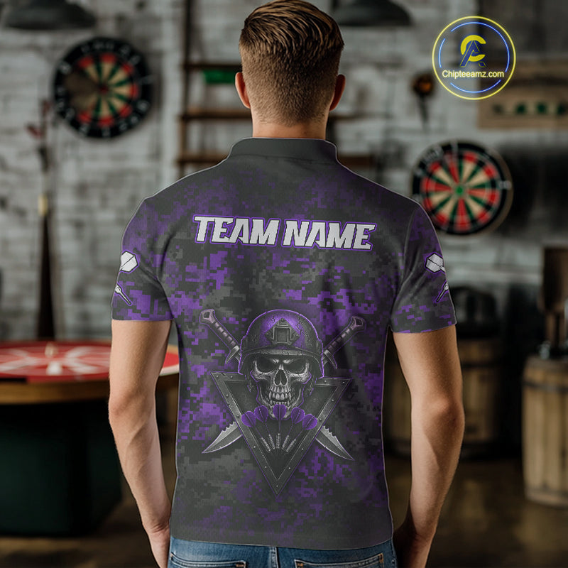 Skull Warrior Purple Digital Camo Custom Funny Darts Polo Shirt For Men Dart Jerseys NYN1952