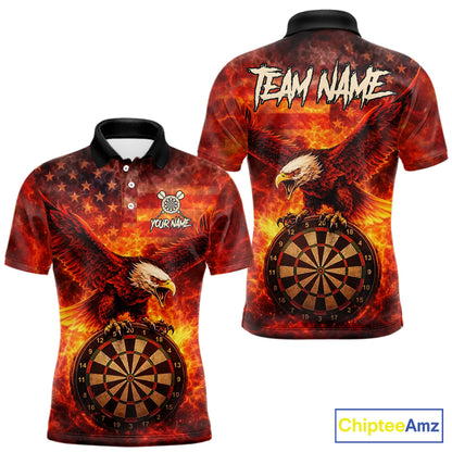 US Flag Eagle Flame Dartboard Darts Polo Shirts For Men Custom Patriotic Dart Team Jerseys NYN2507