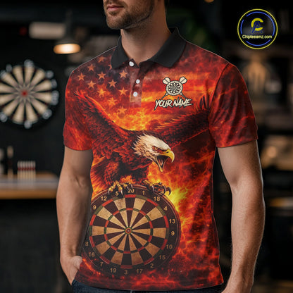 US Flag Eagle Flame Dartboard Darts Polo Shirts For Men Custom Patriotic Dart Team Jerseys NYN2507