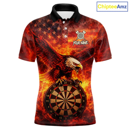 US Flag Eagle Flame Dartboard Darts Polo Shirts For Men Custom Patriotic Dart Team Jerseys NYN2507
