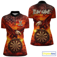 Load image into Gallery viewer, US Flag Eagle Flame Dartboard Darts Quarter-Zip Shirts For Women Custom Patriotic Dart Team Jerseys NYN2507