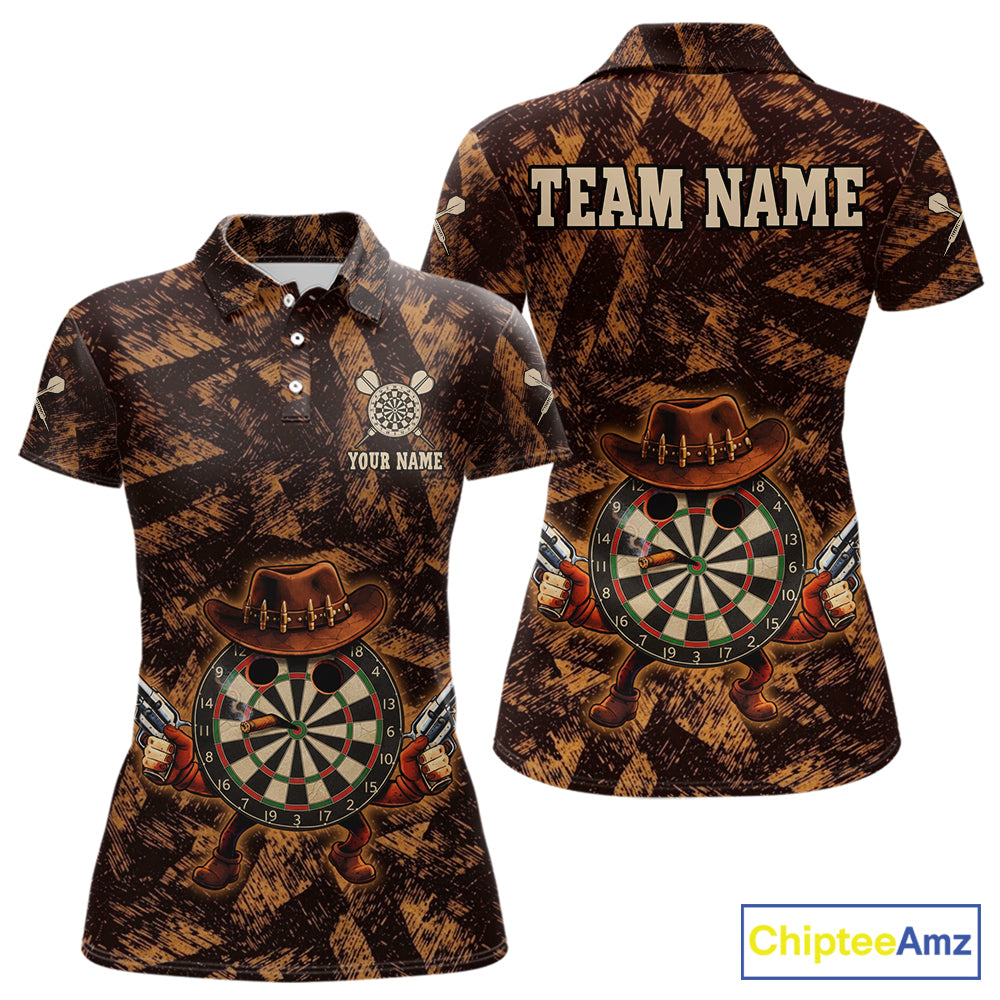 Funny Dartboard Cowhand Women Darts Polo Shirt Personalized Brown Grunge Dart Team Jerseys NYN2510
