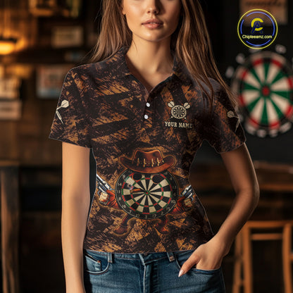 Funny Dartboard Cowhand Women Darts Polo Shirt Personalized Brown Grunge Dart Team Jerseys NYN2510