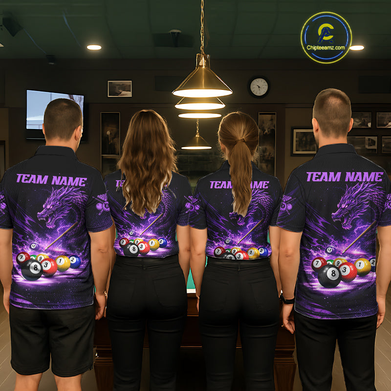 Purple Funny Dragon Thunder Ball Pool Billiard Team Shirt For Men Custom Billiards Ball Attire NYN2700