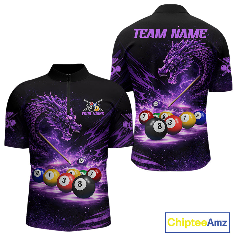 Purple Funny Dragon Thunder Ball Pool Billiard Team Shirt For Men Custom Billiards Ball Attire NYN2700