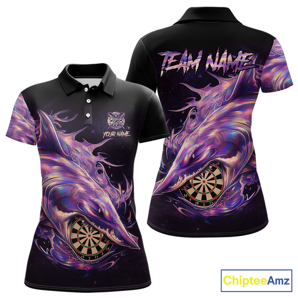 Personalized Pink Holographic Shark Women Darts Polo League Shirts Funny Grunge Dart Jerseys NYN2707