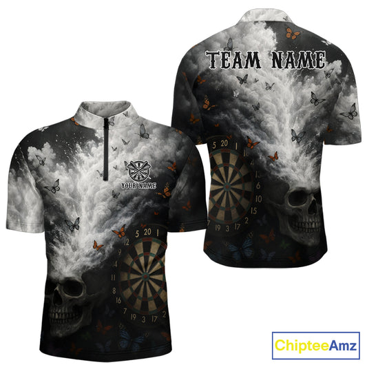 Personalized Pink Holographic Shark Men Darts 1/4-Zip League Shirts Funny Grunge Dart Jerseys NYN2707