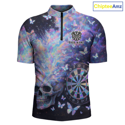 Custom Holographic Smokes Skull Dartboard Men Dart 1/4-Zip Shirt Butterfly Dart Jerseys NYN2709