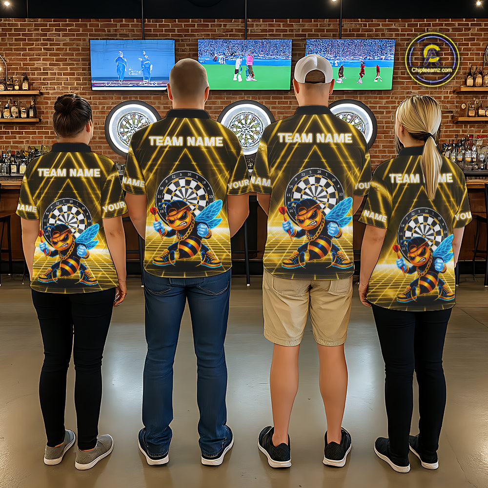 Lightning Yellow Neon Electric Funny Bee Men Dart Polo Shirt Custom Team Name For Darters NYN2710
