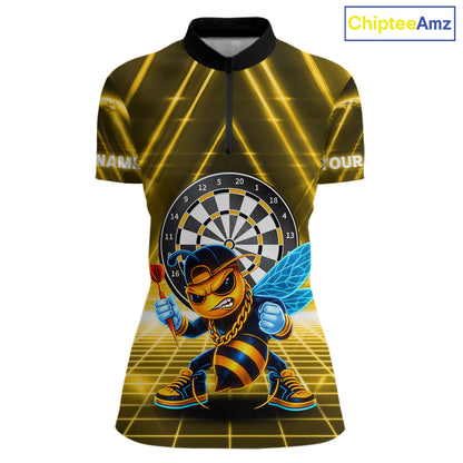 Lightning Yellow Neon Electric Funny Bee Women Dart 1/4-Zip Shirt Custom Team Name For Darters NYN2710