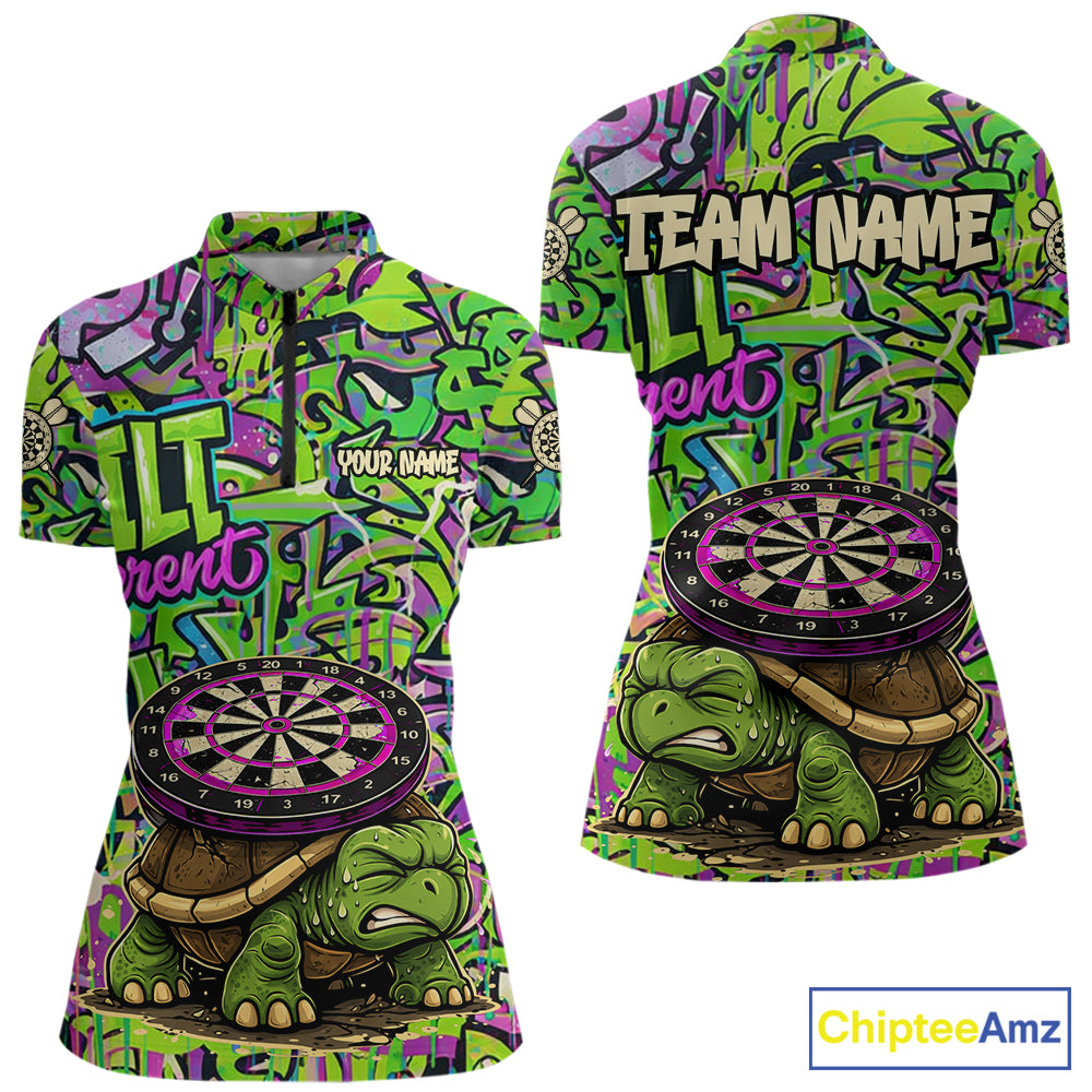 Personalized Funny Dart Shirt Dartboard Turtle Polo Quarter Zip Shirt Custom Team Shirt For Women NYN2859