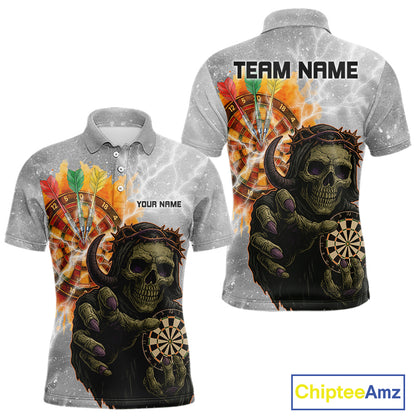 Men's Custom Darts Shirt With Death Reaper Fiery Dartboard & Lightning Effect NYN0295