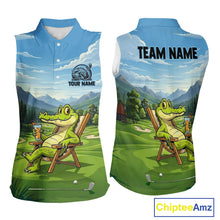 Load image into Gallery viewer, Funny Crocodile Golf Course Golf Sleeveless Polo Shirts For Women Personalized Team Name Golf Attire NYN3250