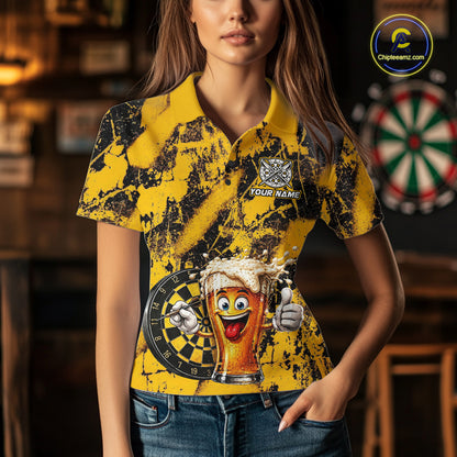 Yellow Grunge Funy Beer Darts Polo & 1/4 Zip For Women Personalized Grunge Dart Team Shirts NYN3241