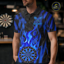 Load image into Gallery viewer, Grunge Black And Blue Flaming Dartboard Mens Darts Shirt Personalized Team Darts Jersey NYN3247