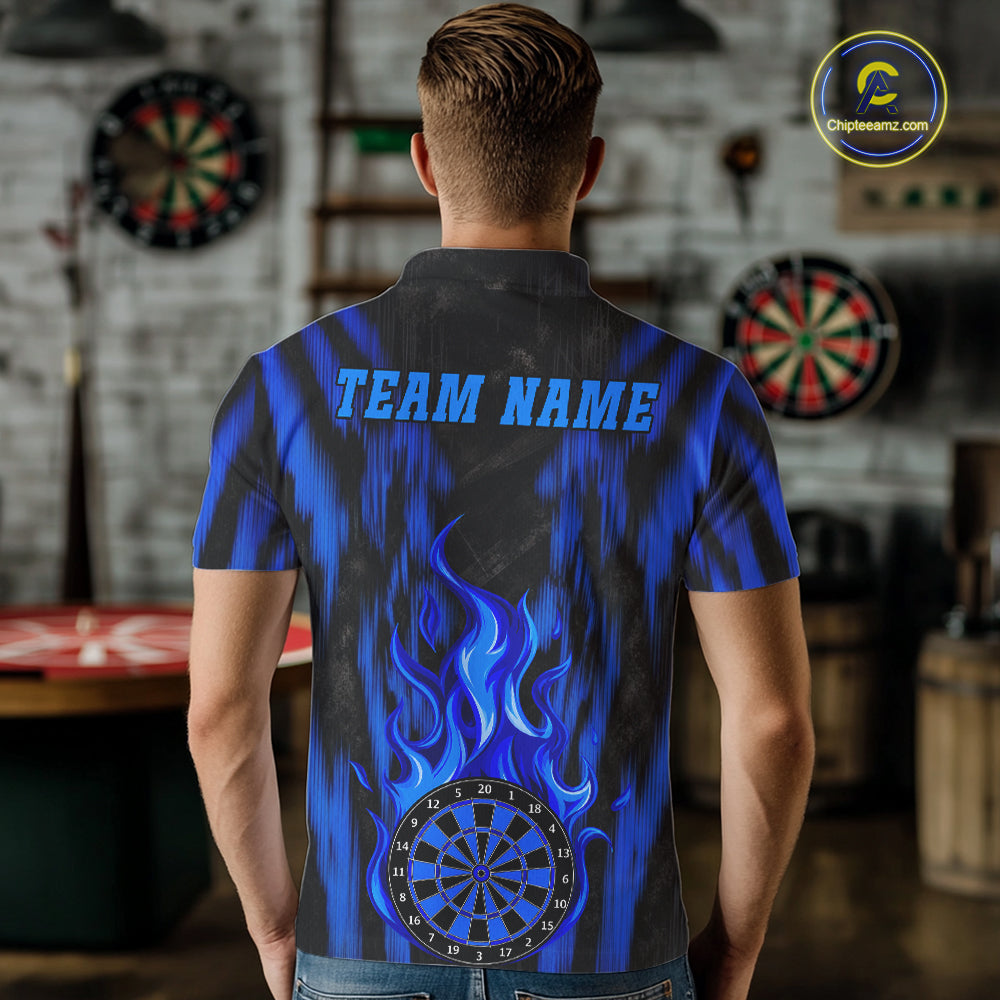 Grunge Black And Blue Flaming Dartboard Mens Darts Shirt Personalized Team Darts Jersey NYN3247