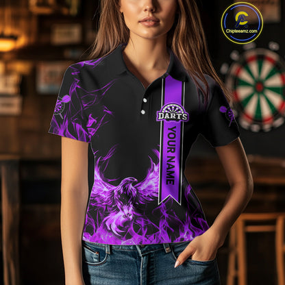 Custom Purple Flames Eagle Dart Shirts For Women Eagle Dart Team Jerseys Personalized NYN1108