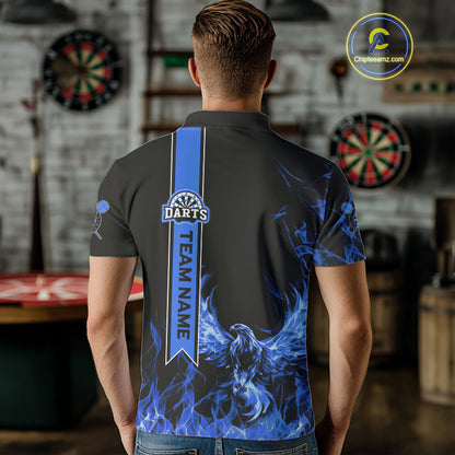 Custom Blue Flames Eagle Dart Shirts For Men Eagle Dart Team Jerseys Personalized NYN1110
