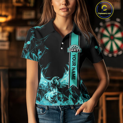 Custom Turquoise Flames Eagle Dart Shirts For Women Eagle Dart Team Jerseys Personalized NYN1111