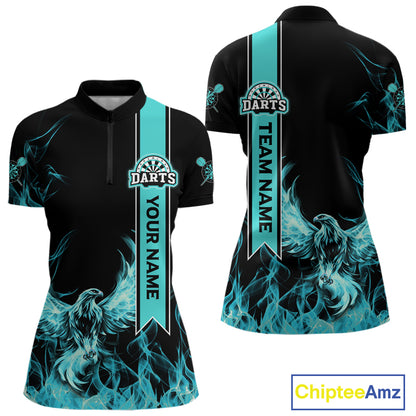 Custom Turquoise Flames Eagle Dart Shirts For Women Eagle Dart Team Jerseys Personalized NYN1111
