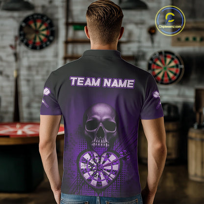 Black And Purple Skull Camo Heart Dartboard Darts Polo Shirt For Men Grunge Dart Jerseys NYN1963