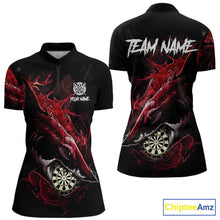 Load image into Gallery viewer, Personalized Red Horror Shark Women Darts Quarter-Zip League Shirts Funny Grunge Dart Jerseys NYN2219