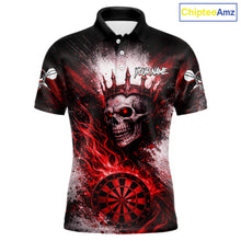 Load image into Gallery viewer, Red Crown Skull Fire Flame Dartboard Men Darts Polo Shirt Custom Grunge Dart Team Jerseys NYN2514