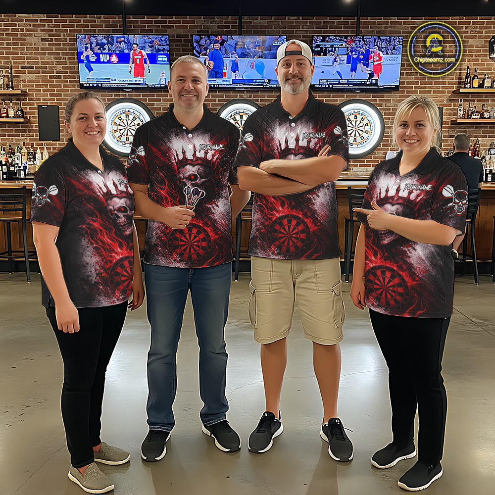 Red Crown Skull Fire Flame Dartboard Women Darts Polo Shirt Custom Grunge Dart Team Jerseys NYN2514