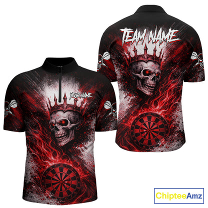 Red Crown Skull Fire Flame Dartboard Men Darts Quarter-zip Shirt Custom Grunge Dart Team Jerseys NYN2514