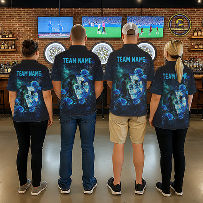 Blue Galaxy Roses Groom & Bride Dartboard Men Darts Quarter-zip Shirt Custom Valentine Dart Couple Gifts NYN2516